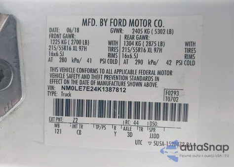 2019 Ford Transit Connect Xl from USA, damaged, VIN NM0LE7E24K1387812